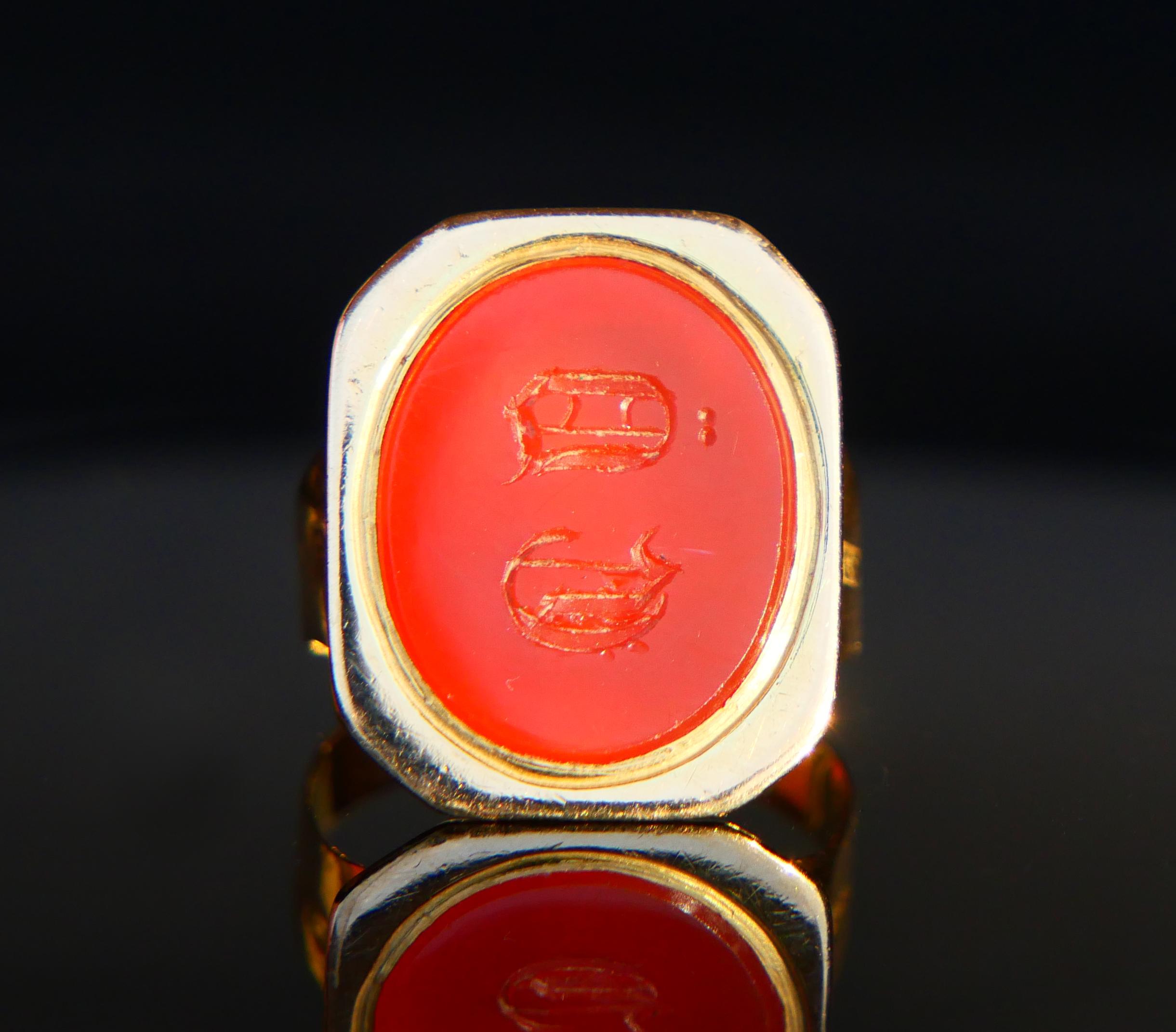 Stile impero 1836 Uomo nordico Unisex Anello Signet Corniola in oro massiccio 18K US7 / 5gr in vendita