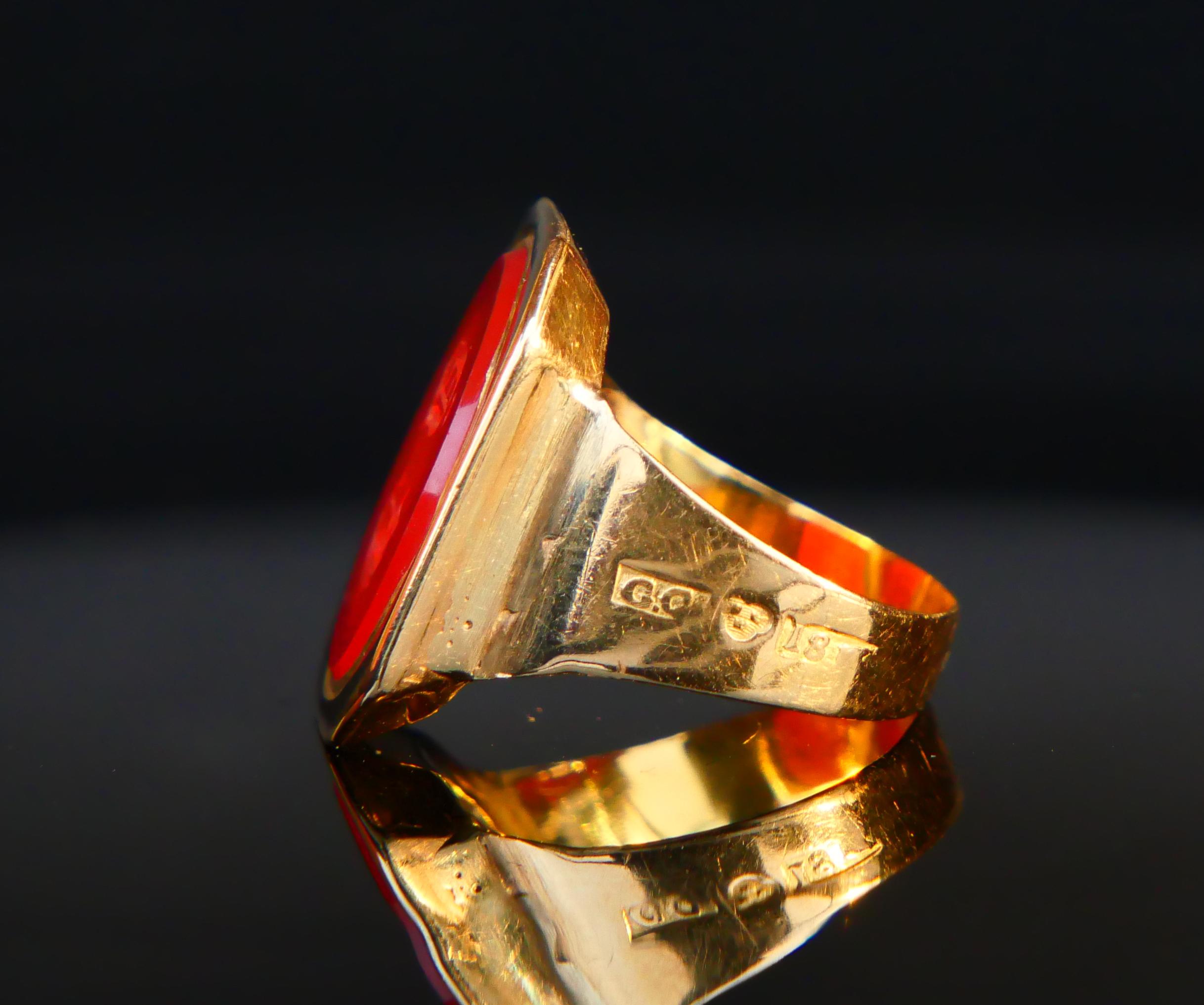 Taglio ovale 1836 Uomo nordico Unisex Anello Signet Corniola in oro massiccio 18K US7 / 5gr in vendita