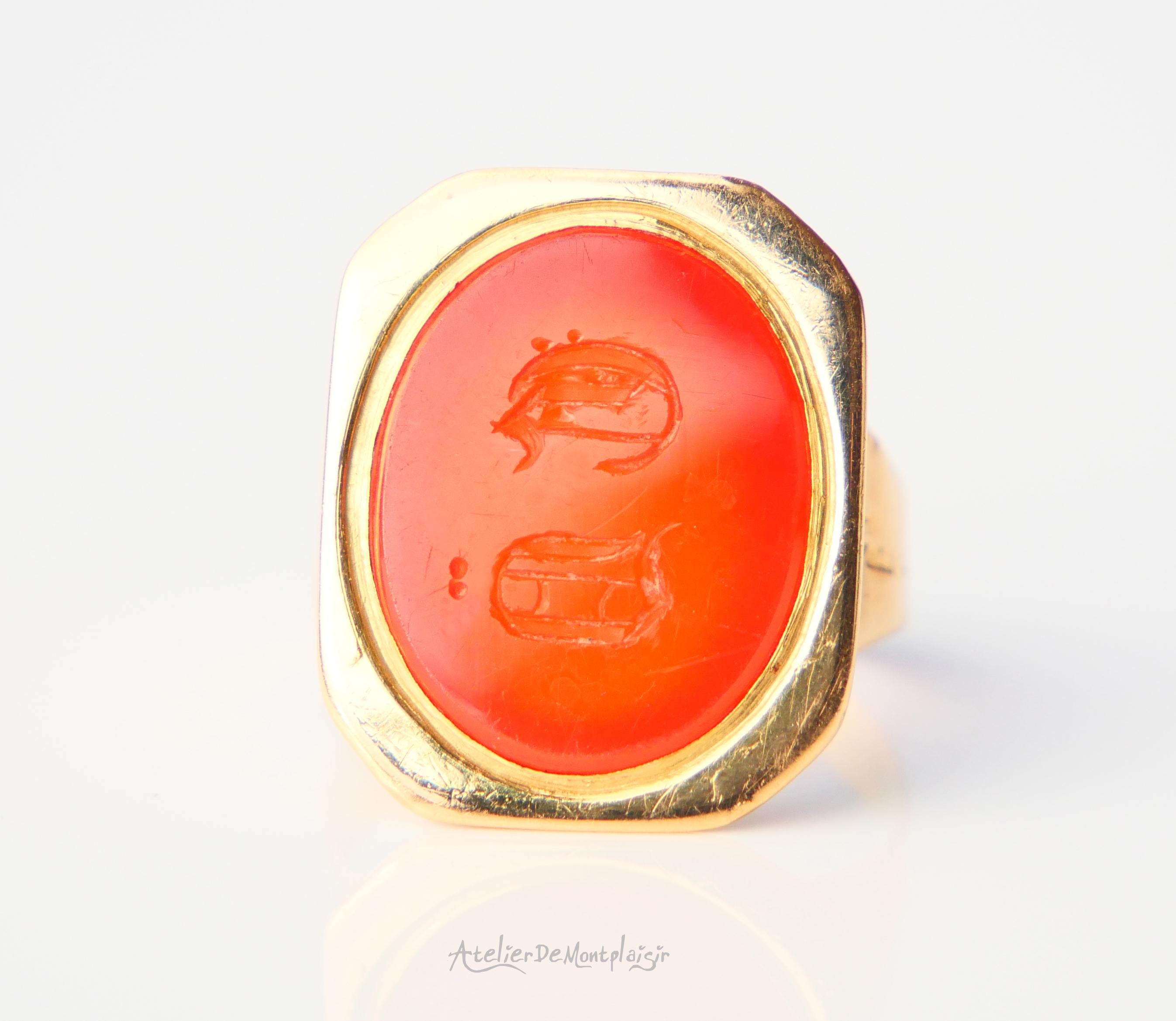 1836 Uomo nordico Unisex Anello Signet Corniola in oro massiccio 18K US7 / 5gr in vendita 3
