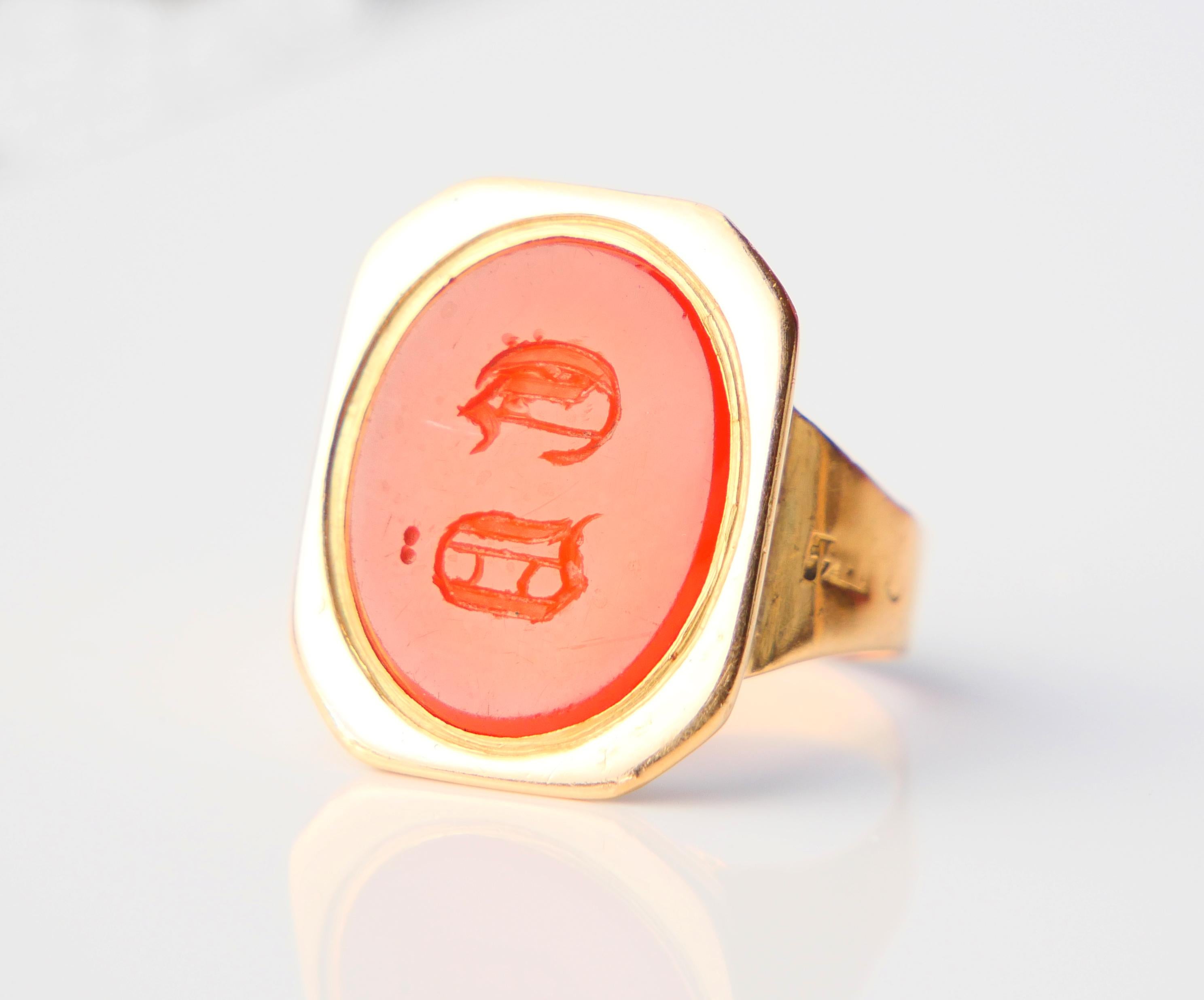 1836 Uomo nordico Unisex Anello Signet Corniola in oro massiccio 18K US7 / 5gr in vendita 4