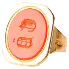 Antique 1836 Nordic Men Unisex Signet Ring Carnelian solid 18K Gold US7 / 5gr