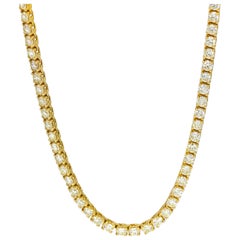 18.37 Carat 14 Karat Yellow Gold Diamond Tennis Necklace