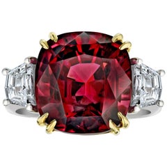 18.37 Carat Cushion Red Spinel and Diamond Platinum and 18K Ring