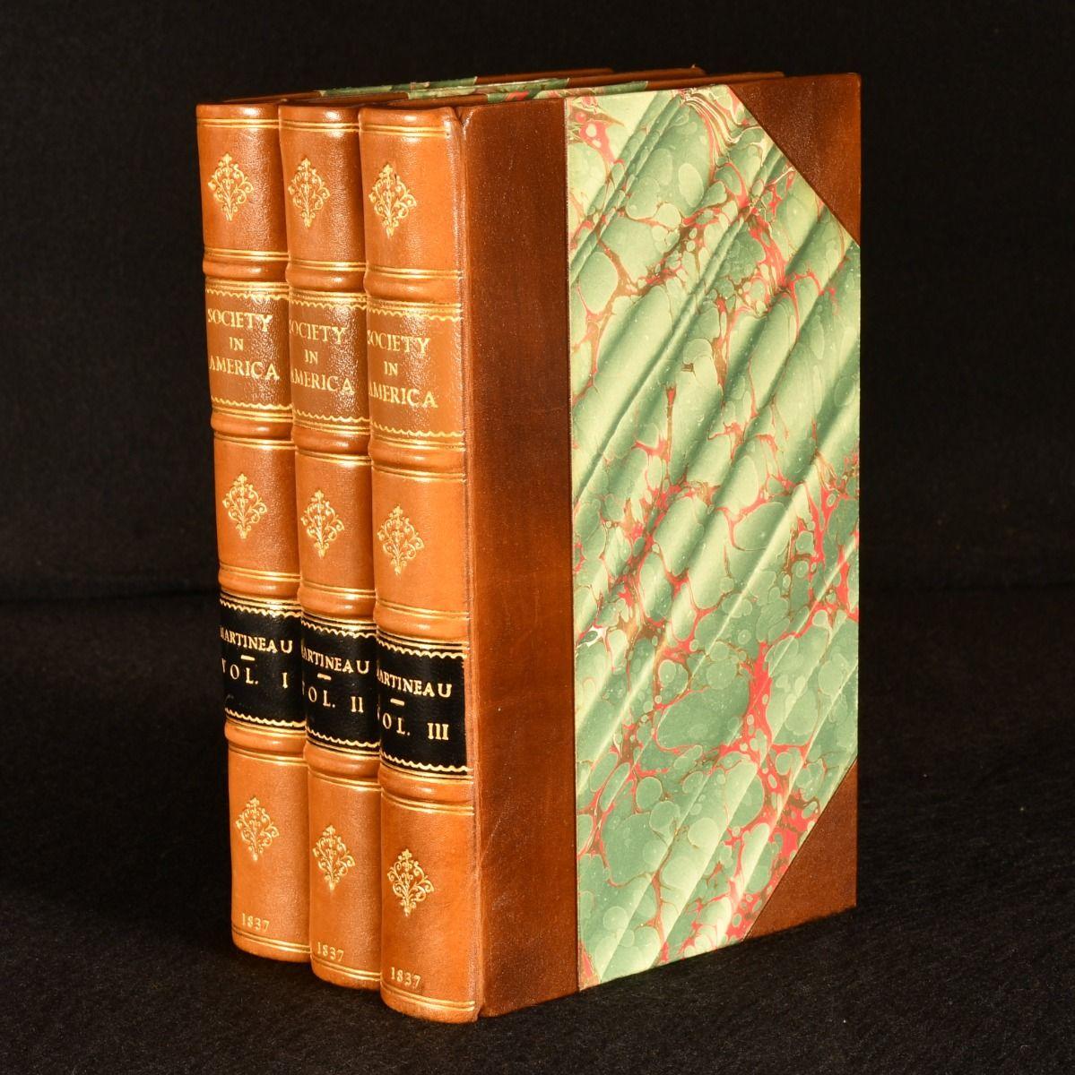 A complete set of the first edition of Harriet Martineau's nineteenth century study of American society, wonderfully bound in half calf.

The first edition.

Bound by Period Bookbinder's, Bath, in a lovely half calf with marbled paper-covered