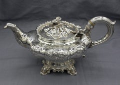 Juego de té inglés de 3 piezas de plata de ley de 1838 y 1839 de John Edward Terrey