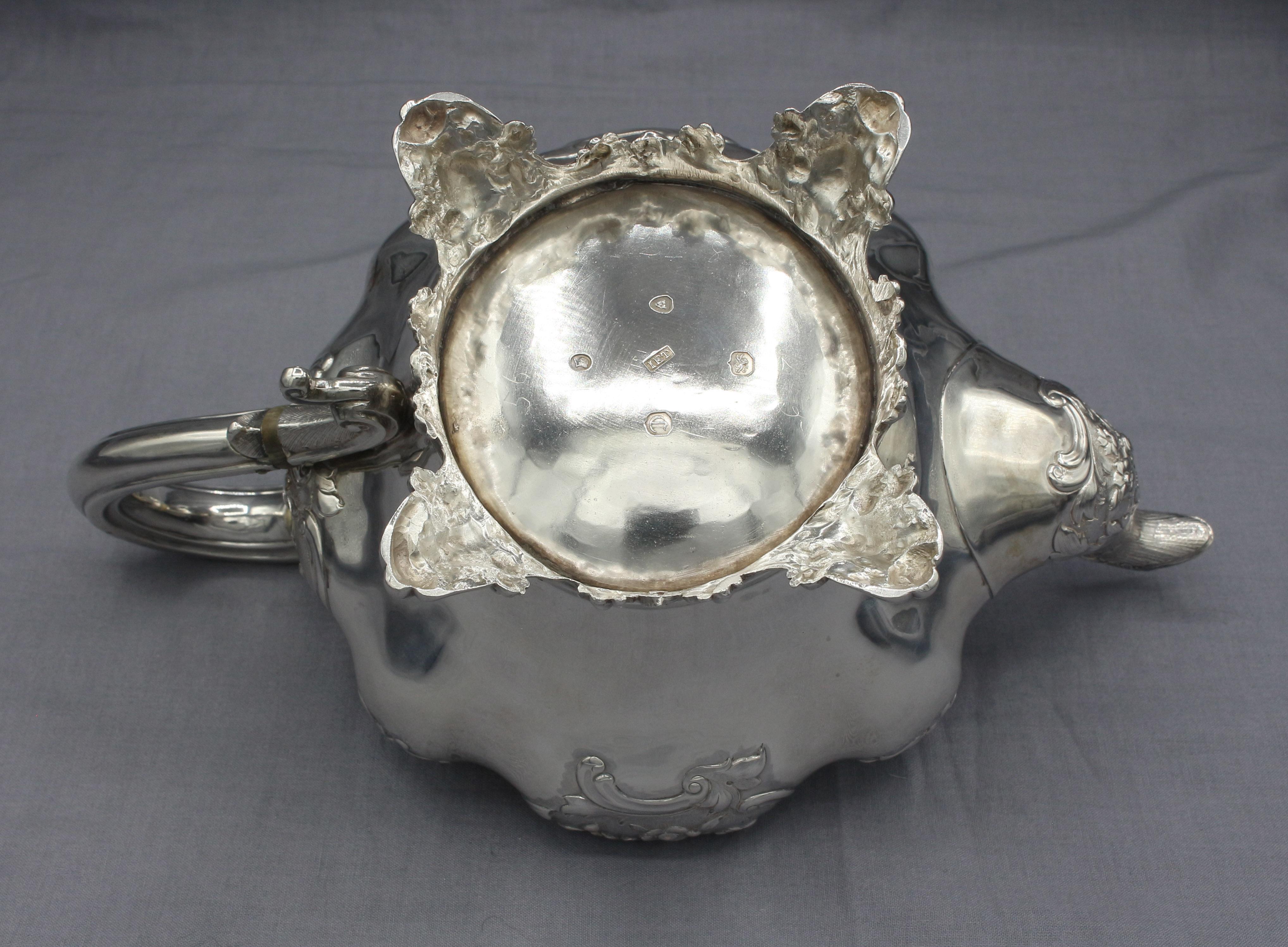 Mid-19th Century 1838 & 1839 English Sterling Silver 3-Piece Tea Set By John Edward Terrey