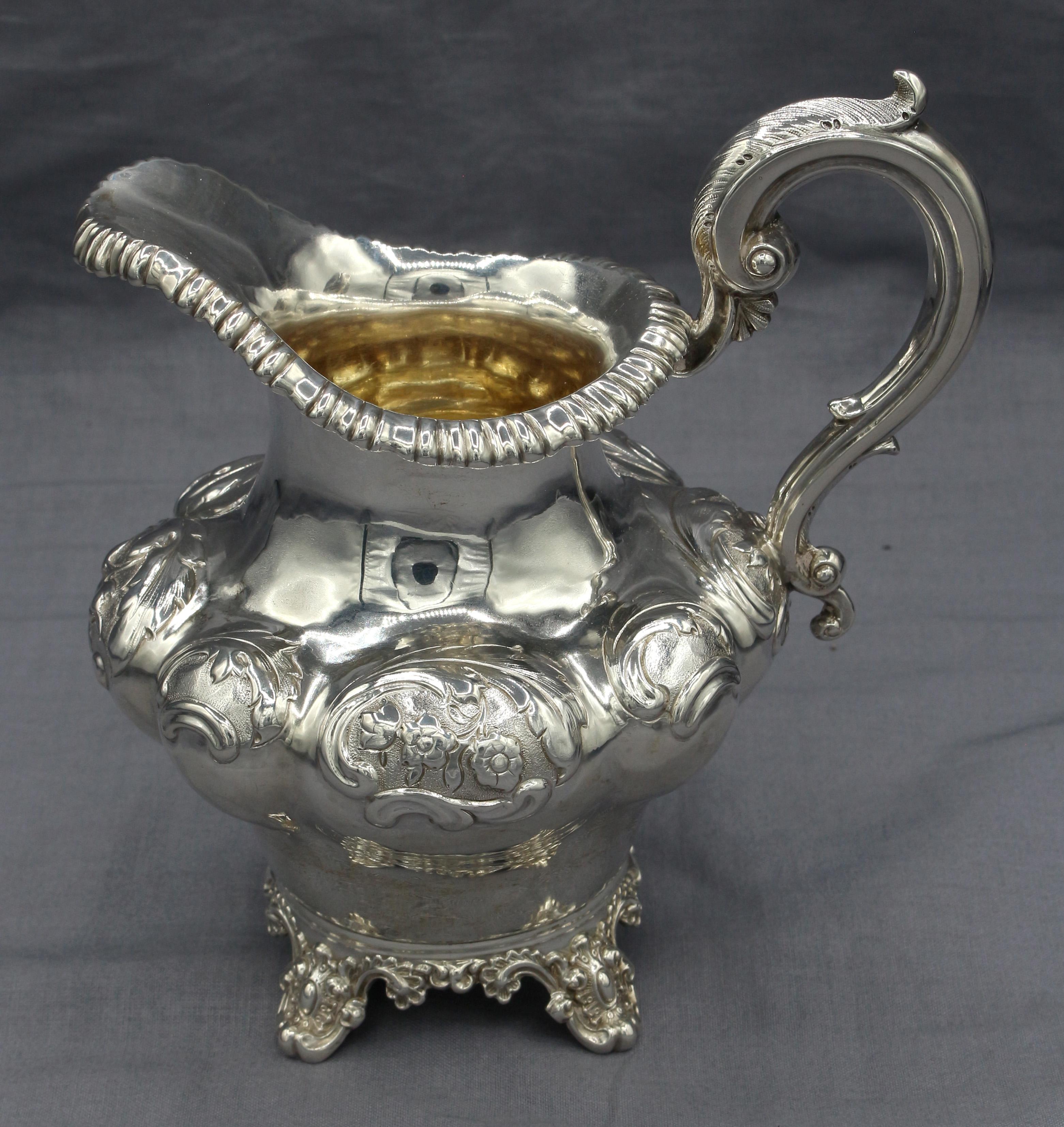 1838 & 1839 English Sterling Silver 3-Piece Tea Set By John Edward Terrey 4