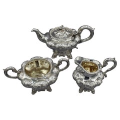 1838 & 1839 English Sterling Silver 3-Piece Tea Set By John Edward Terrey