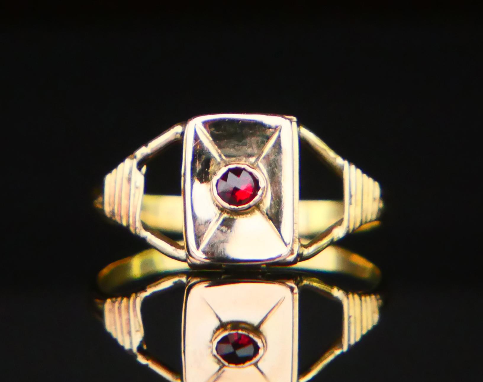 1838 Antique Poison Ring Garnet solid 18K Gold Ø 2.75 US / 0.95gr For Sale 9