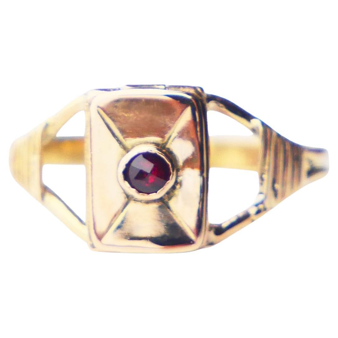 1838 Anillo Veneno Antiguo Granate macizo Oro 18K Ø 2,75 US / 0,95gr