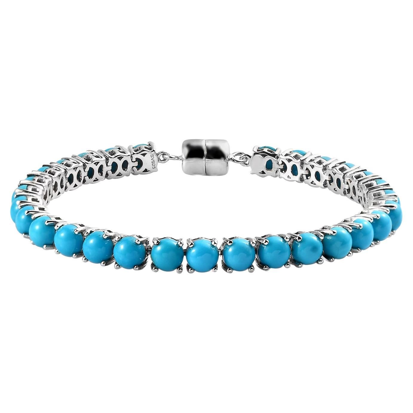 18.38 Ct Turquoise Sleeping Beauty Tennis Bracelet 925 Sterling Silver Bracelet