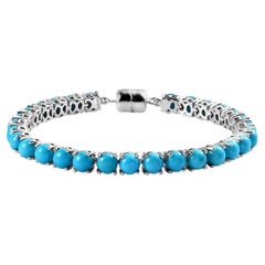 18.38 Ct Turquoise Sleeping Beauty Tennis Bracelet 925 Sterling Silver Bracelet