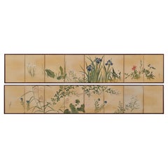 1838 Japanese Screen Pair. Flowers & Grasses of the Four Seasons.