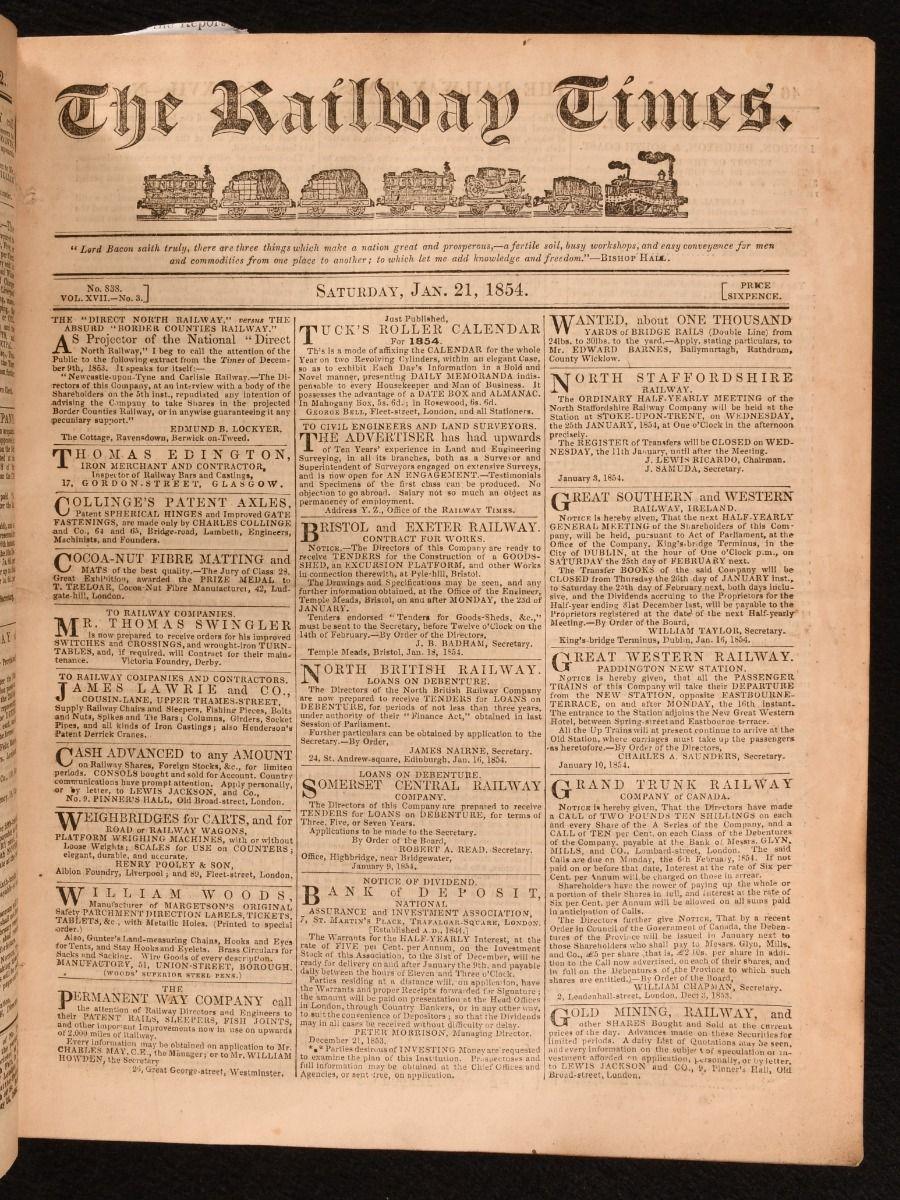 Carta 1839-63 The Railway Times in vendita