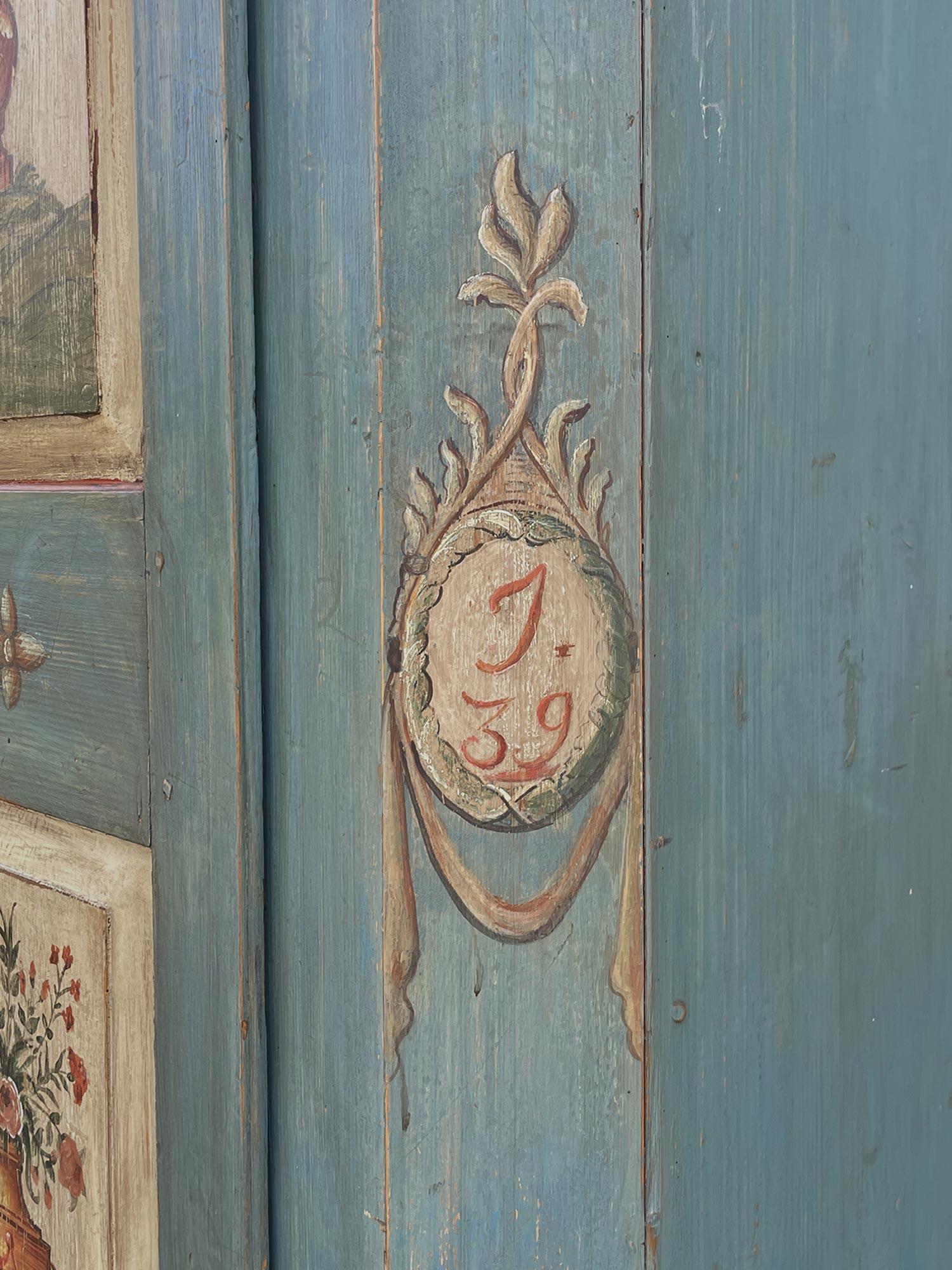 1839 Blue Floral Painted Cabinet For Sale 3