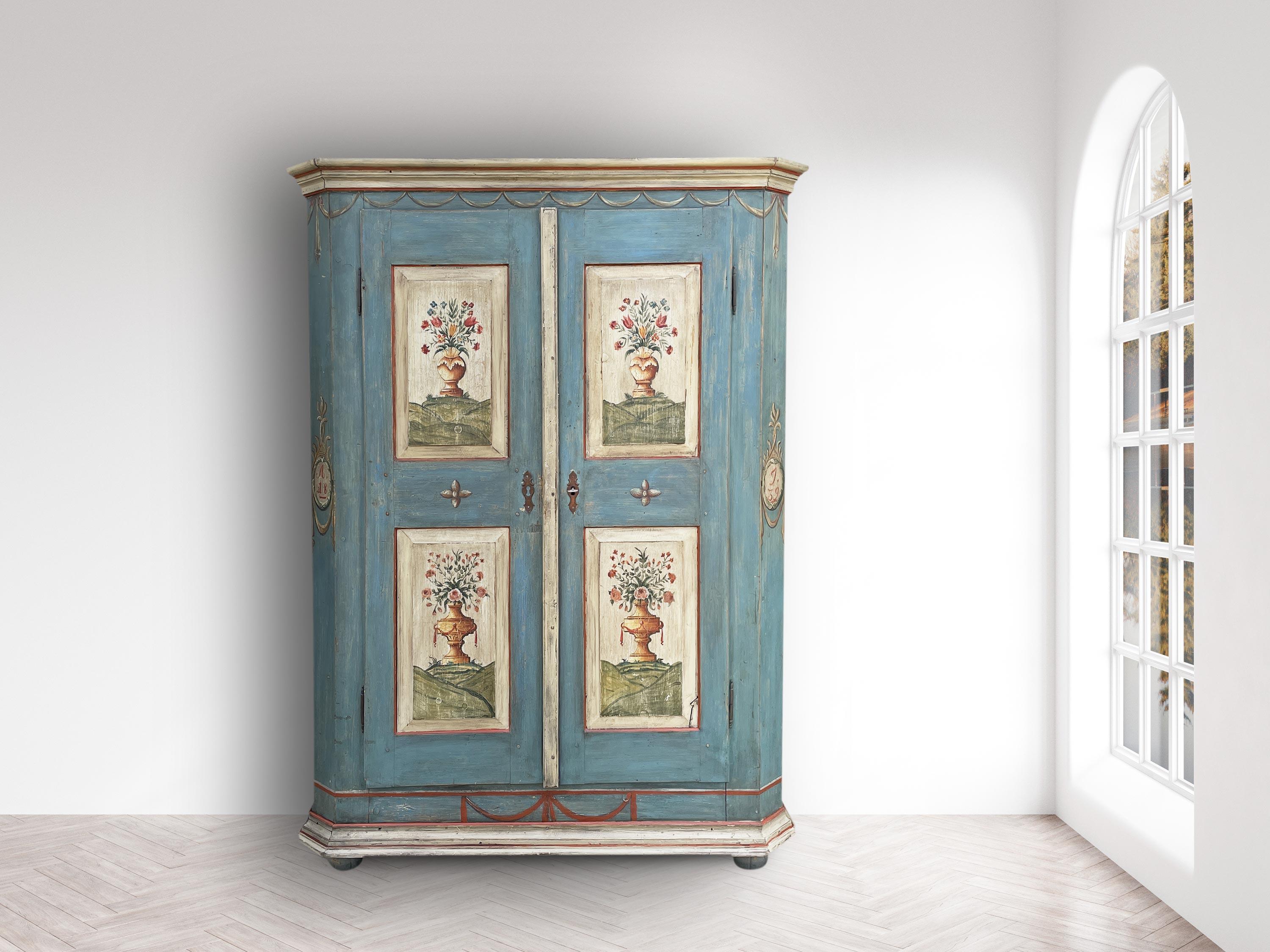 1839 Blue Floral Painted Cabinet For Sale 11