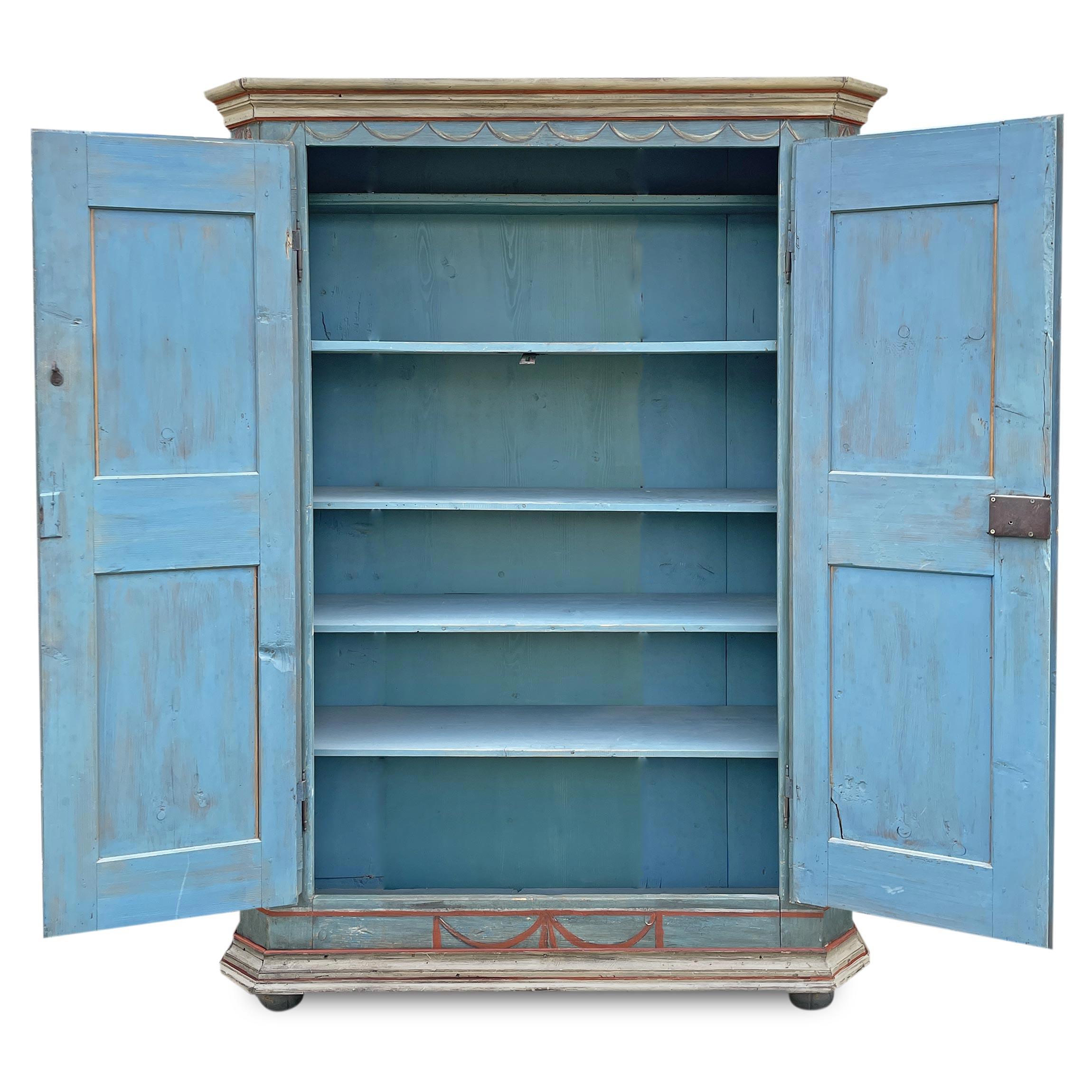 Austrian 1839 Blue Floral Painted Cabinet For Sale