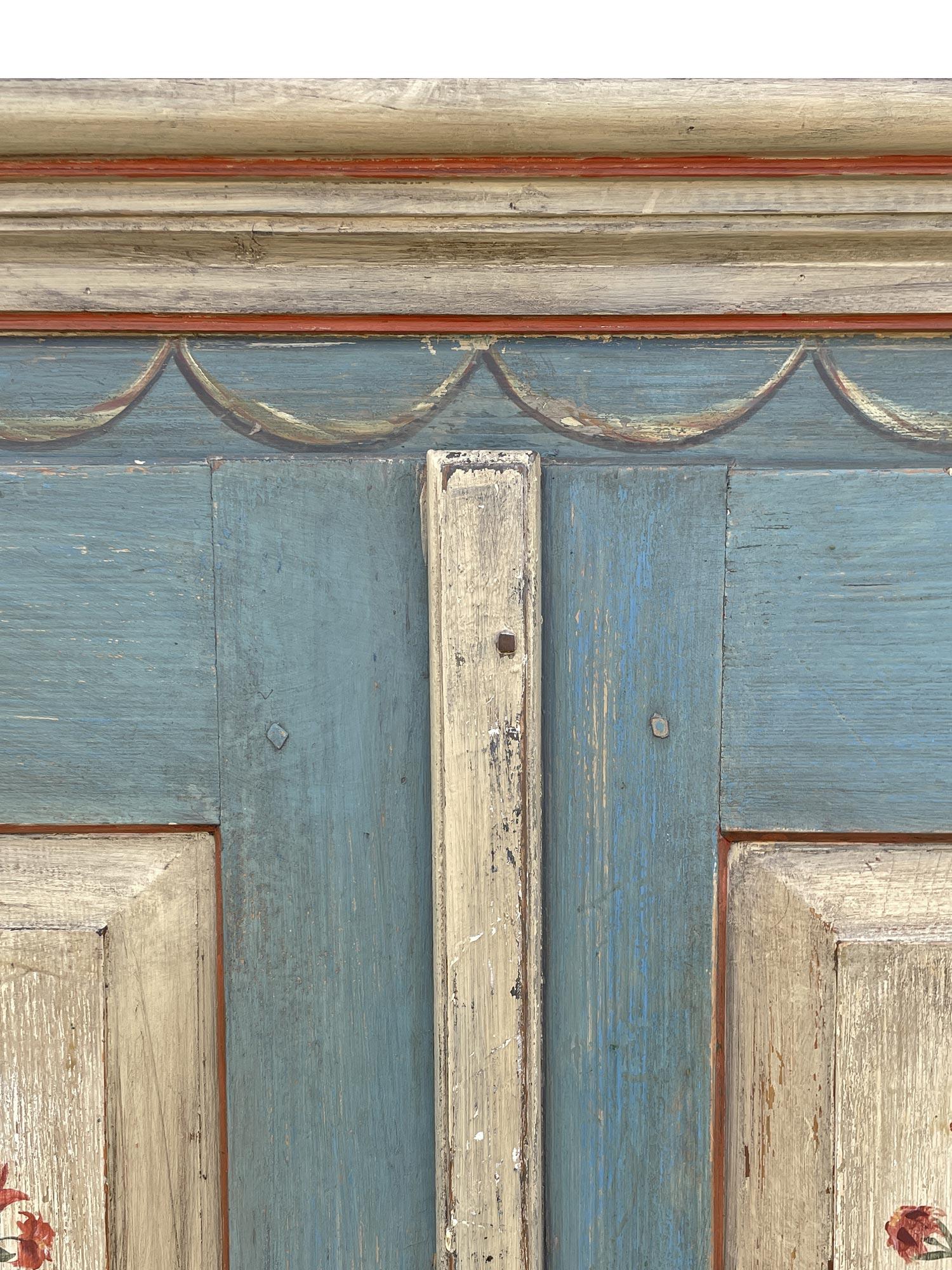 1839 Blue Floral Painted Cabinet For Sale 1