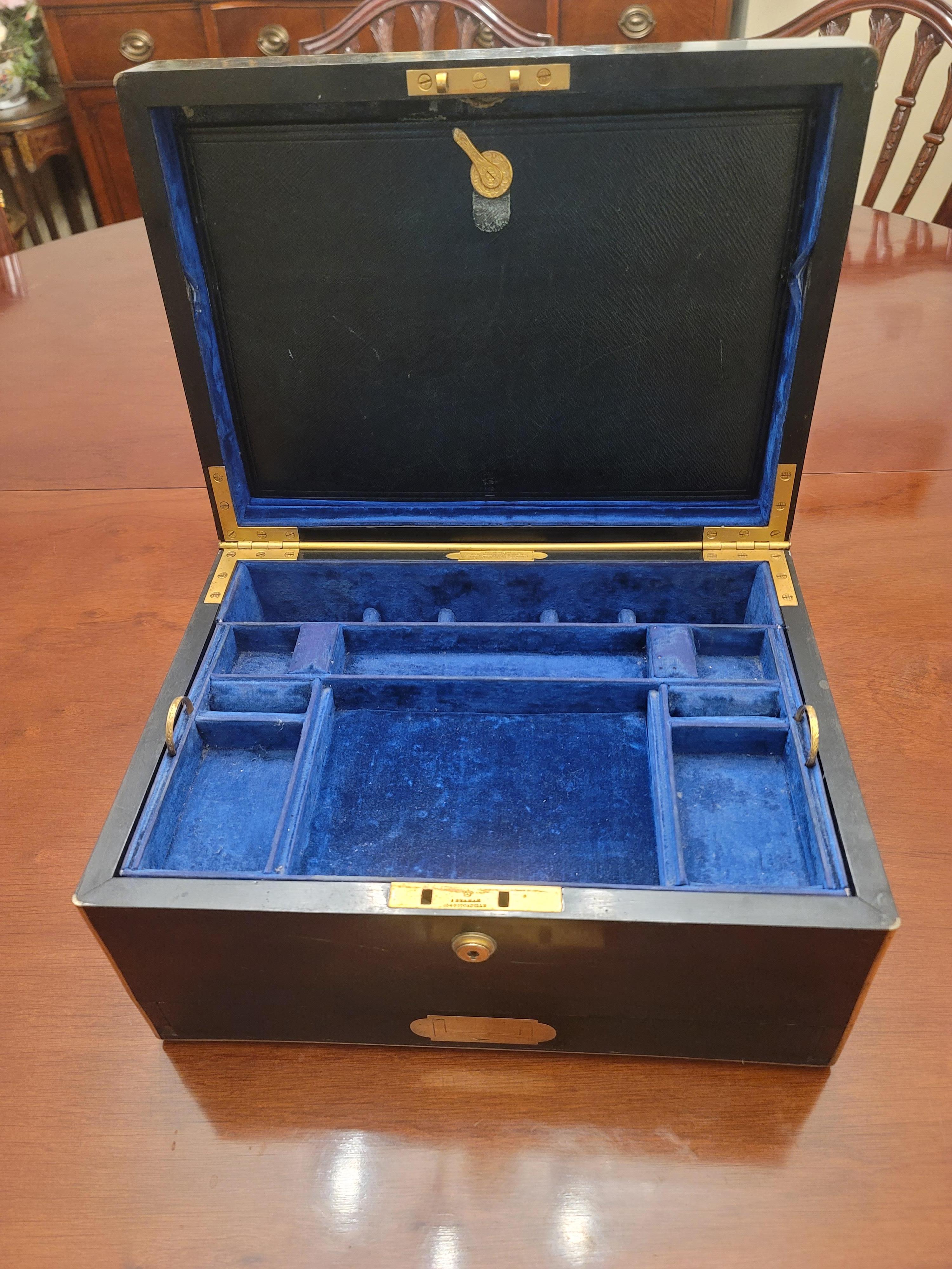 1839 Fitzmaurice West Victorian Ebony & Brass Inlays Necessaire De Voyage For Sale 4