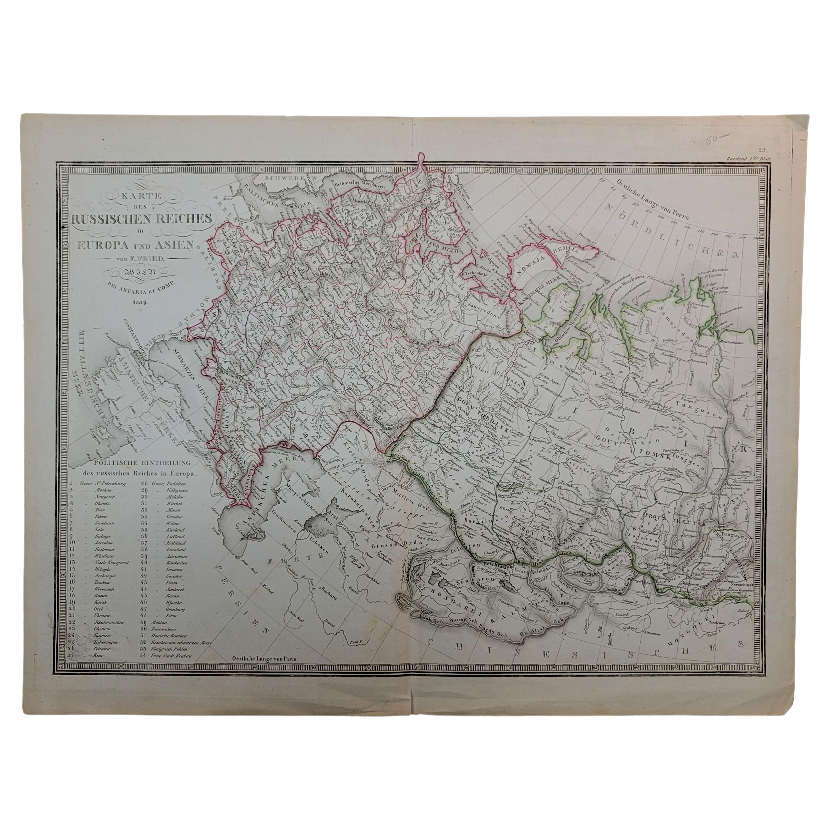 1839 Map of Karte Des "Russischen Reiches in Europa Und Asien" Ric.R0013 For Sale