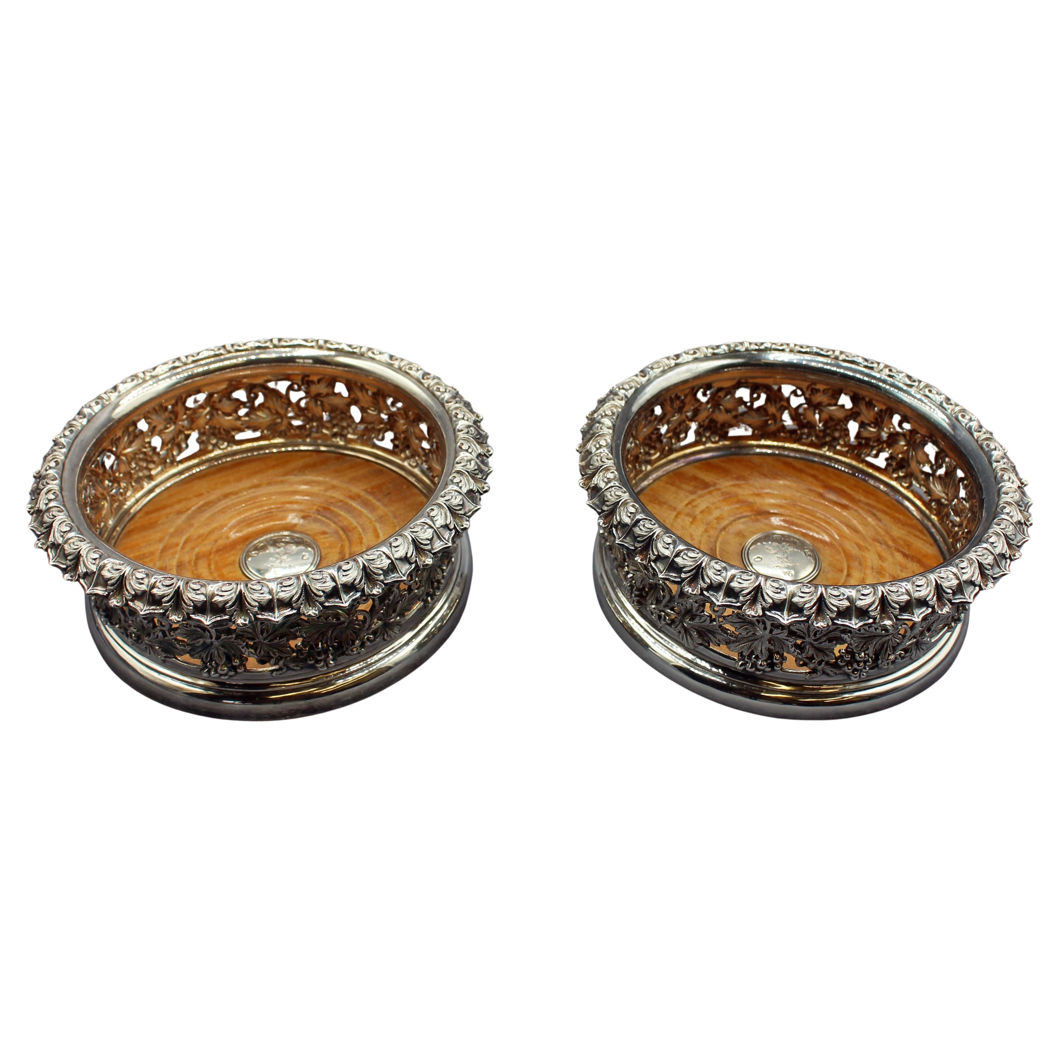 1839 Pair of Victorian Sterling Silver Wine Coasters by Samuel Walker & Co.