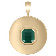 1.83ct 14K Rich Dark Green Solitaire Asscher Cut Emerald Bezel Set Gold Pendentif