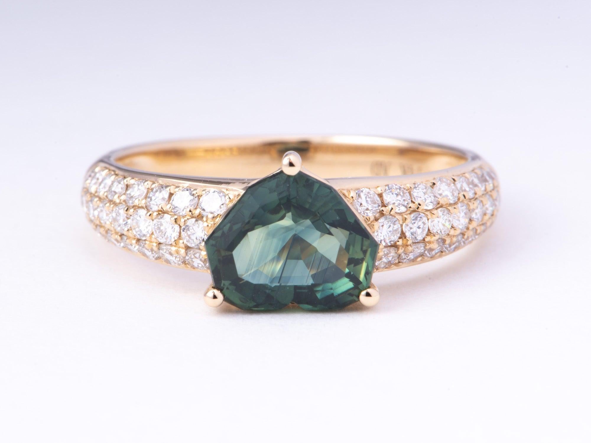 Uncut 1.83ct Bi-Color Parti Sapphire on Diamond Pave Engagement Ring 14K Gold R6776 For Sale