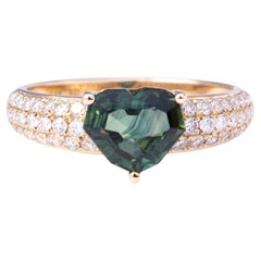 1.83ct Bi-Color Parti Sapphire on Diamond Pave Engagement Ring 14K Gold R6776