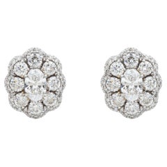 1.83CT Brilliant Cut Diamond Scalloped Double Halo Cluster Stud Earrings in Gold
