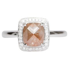 1.83ct Coral Koi Fish Diamond with Milgrain Halo Engagement Ring 14K White Gold
