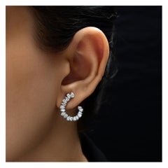 1.83Ct Natural Diamond Graduated Pear Cut Crescent Hoop Earrings 18k White Gold
