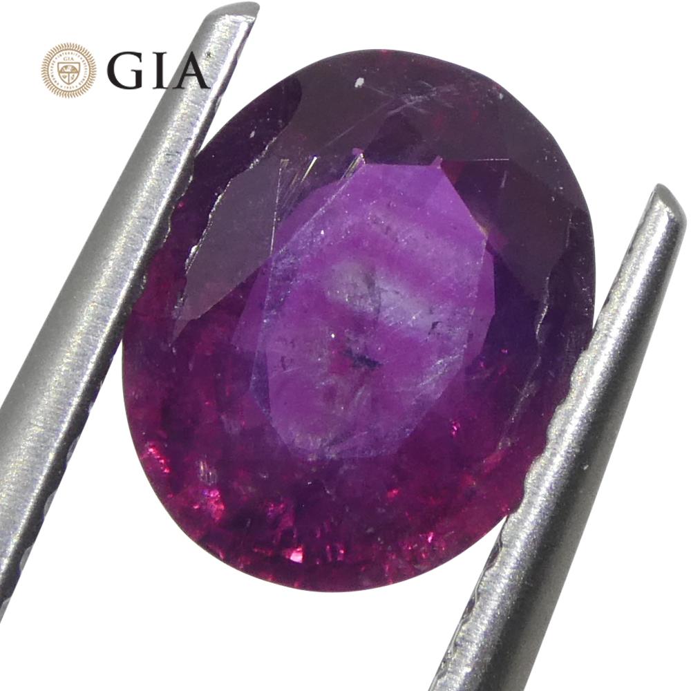 Oval Cut 1.83ct Oval Purple-Red Ruby GIA Certified  Pakistan / Kashmir, Unheated For Sale