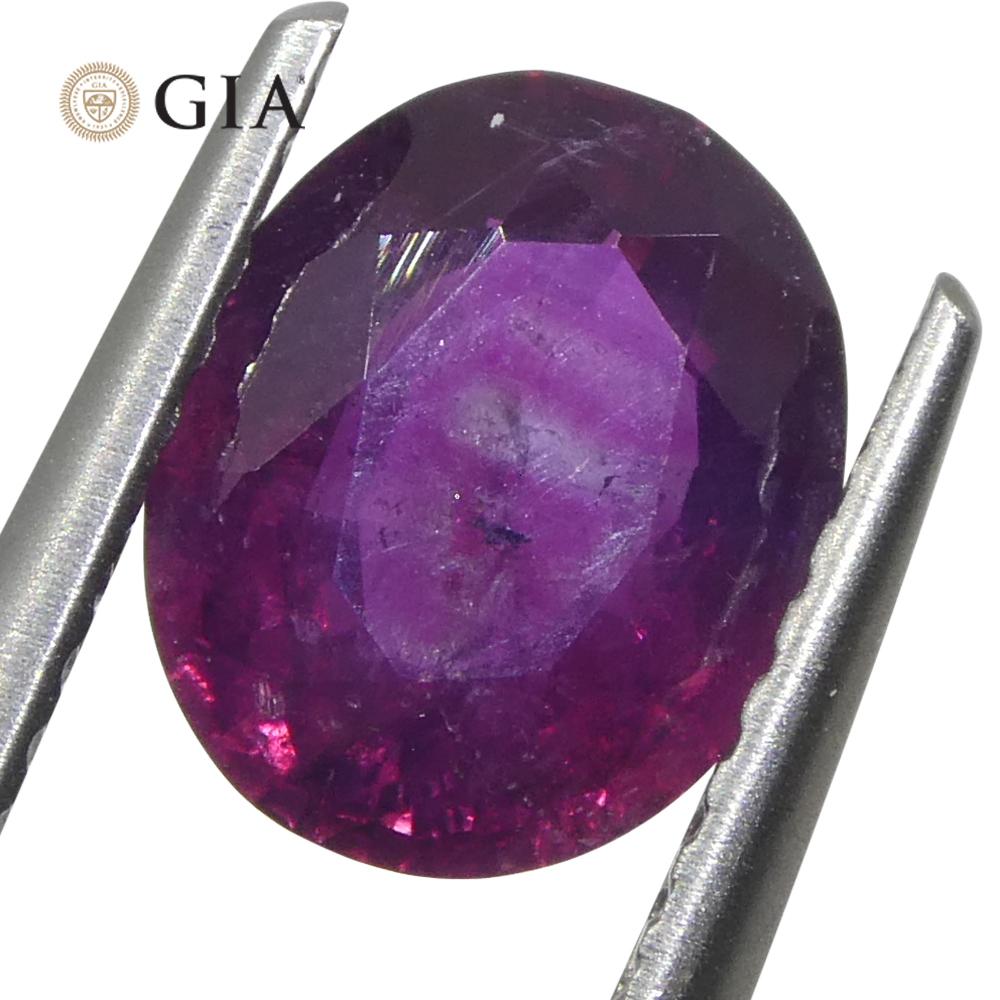 Women's or Men's 1.83ct Oval Purple-Red Ruby GIA Certified  Pakistan / Kashmir, Unheated For Sale