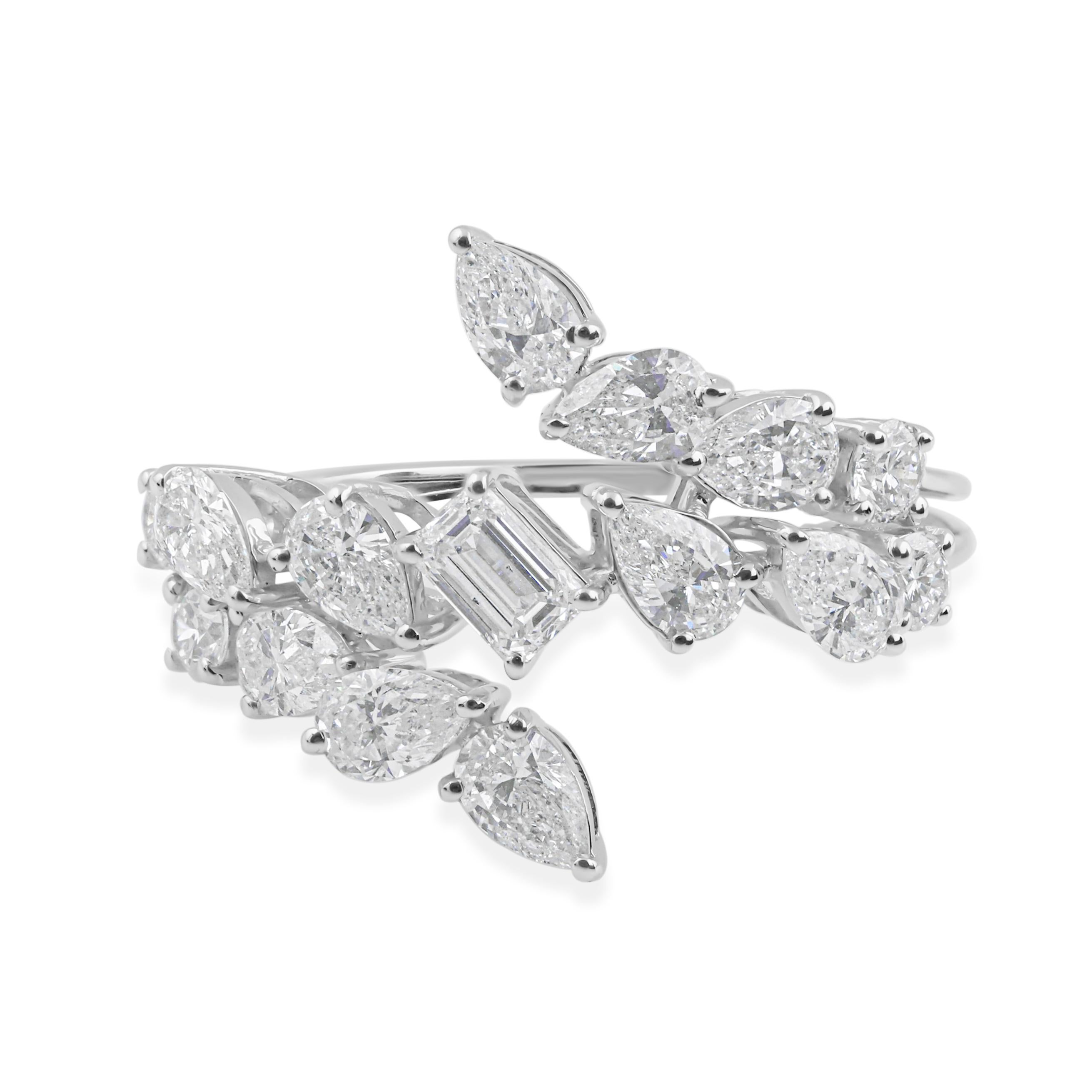 For Sale:  1.83Ct Statement Multi Cut Wrap Around Diamond Wedding Ring 14k White Gold Ring 4