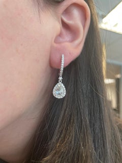 1.83ct Upside-Down Old Mind Pear Diamond Drop Earrings with Halo 18k White Gold