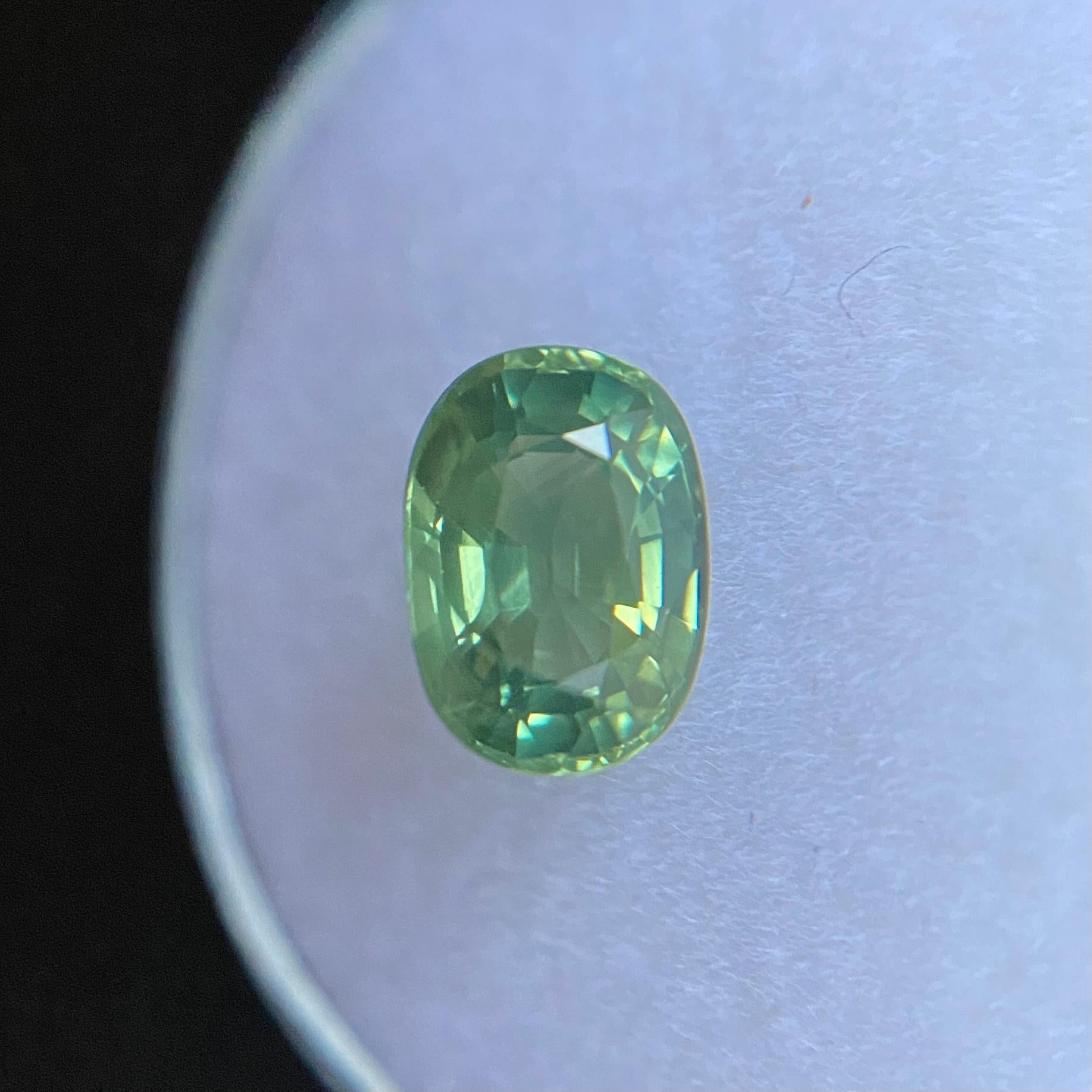 Natural Vivid Green Australian Sapphire Gemstone.

1.83 Carat with a beautiful vivid green colour and excellent clarity, very clean stone.

Also has an excellent oval cut and ideal polish to show great shine and colour, would look lovely in