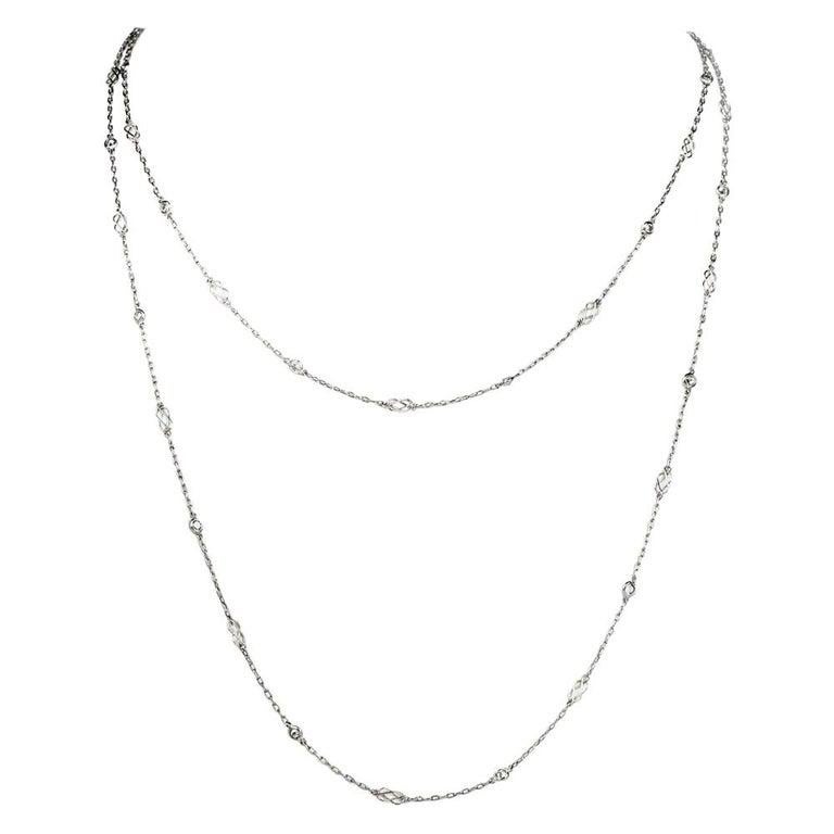 Art Deco 1.83cts Diamond by the Yard Platinum link Chain Necklace 39 Inches