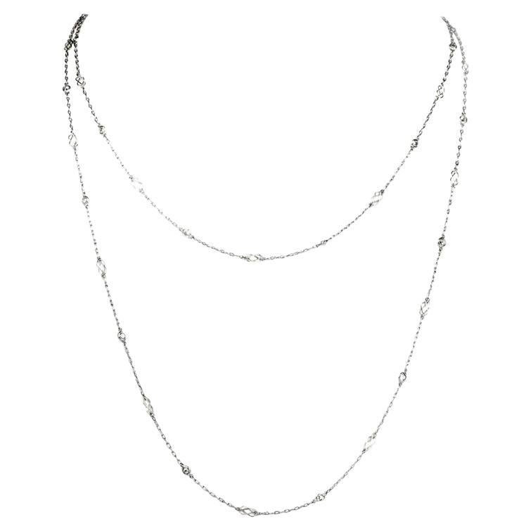 Emerald Diamond By The Yard Platinum Long Chain Necklace at 1stDibs
