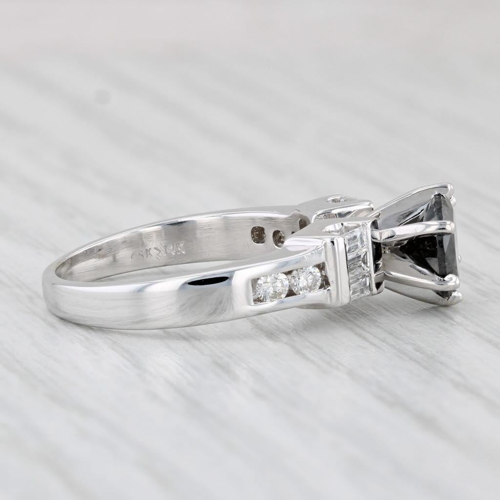 Anello con diamante bianco nero da 1,83 ct. in oro bianco 14k misura 7 di fidanzamento In condizioni buone in vendita a McLeansville, NC