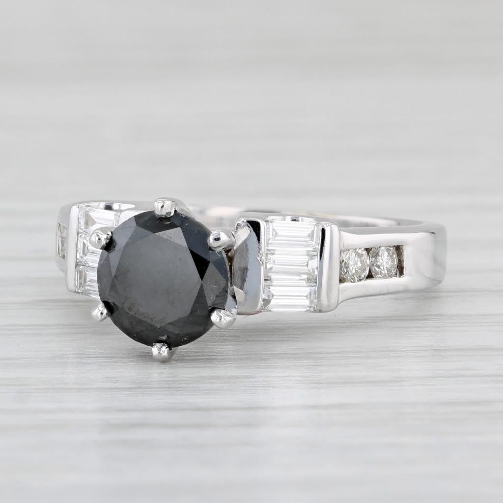 da uomo o donna Anello con diamante bianco nero da 1,83 ct. in oro bianco 14k misura 7 di fidanzamento in vendita