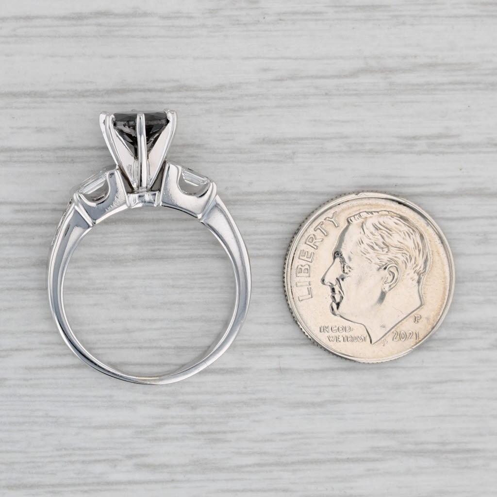 Anello con diamante bianco nero da 1,83 ct. in oro bianco 14k misura 7 di fidanzamento in vendita 2