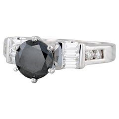 1,83 Karat Schwarzer Weißer Diamantring 14k Weißgold Größe 7 Verlobungsring