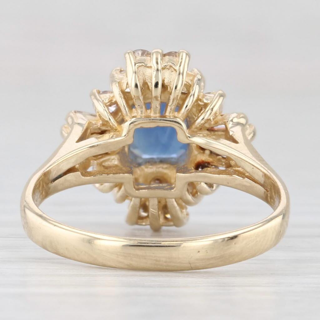 1.83ctw Zafiro Azul Anillo Halo Diamante Oro Amarillo 14k Tamaño 6 Compromiso Corte esmeralda en venta
