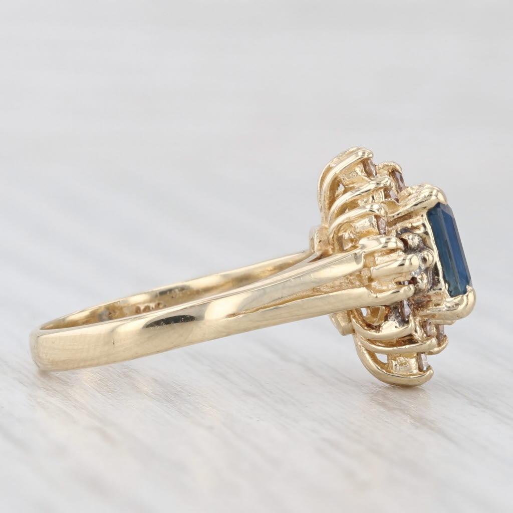 Femenino o masculino 1.83ctw Zafiro Azul Anillo Halo Diamante Oro Amarillo 14k Tamaño 6 Compromiso en venta