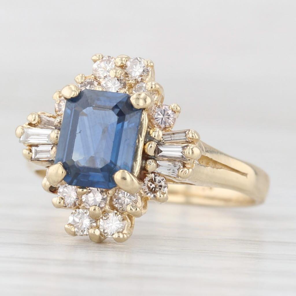 1.83ctw Zafiro Azul Anillo Halo Diamante Oro Amarillo 14k Tamaño 6 Compromiso en venta 1