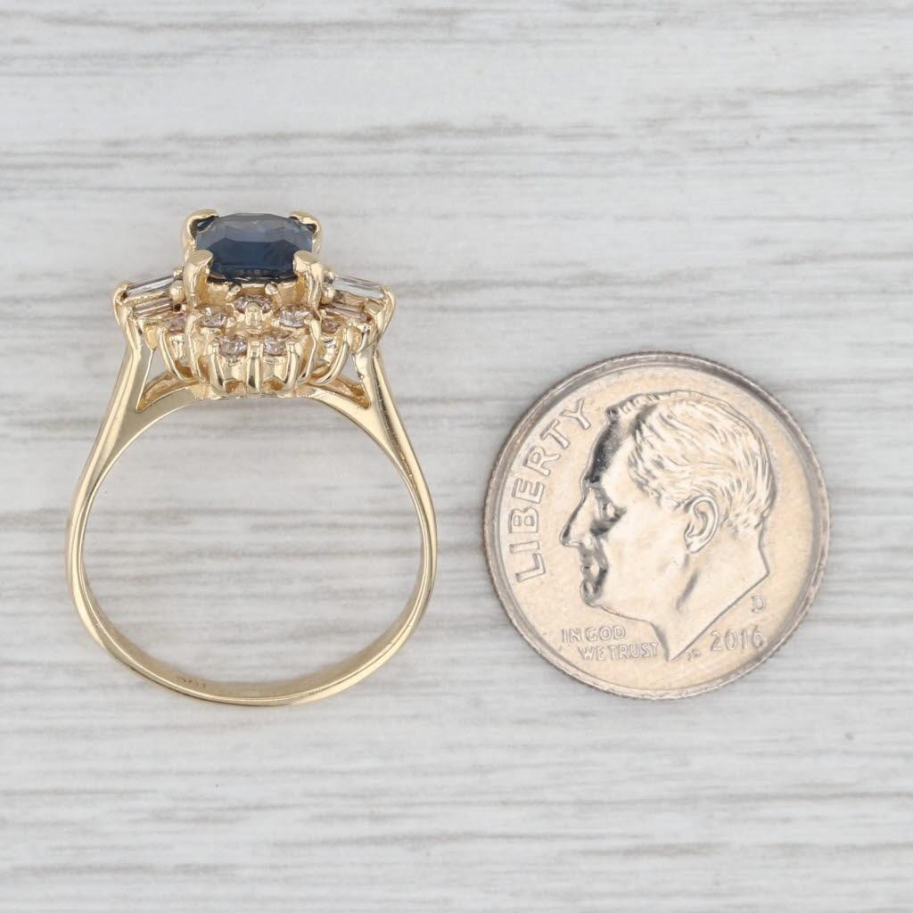 1.83ctw Zafiro Azul Anillo Halo Diamante Oro Amarillo 14k Tamaño 6 Compromiso en venta 2