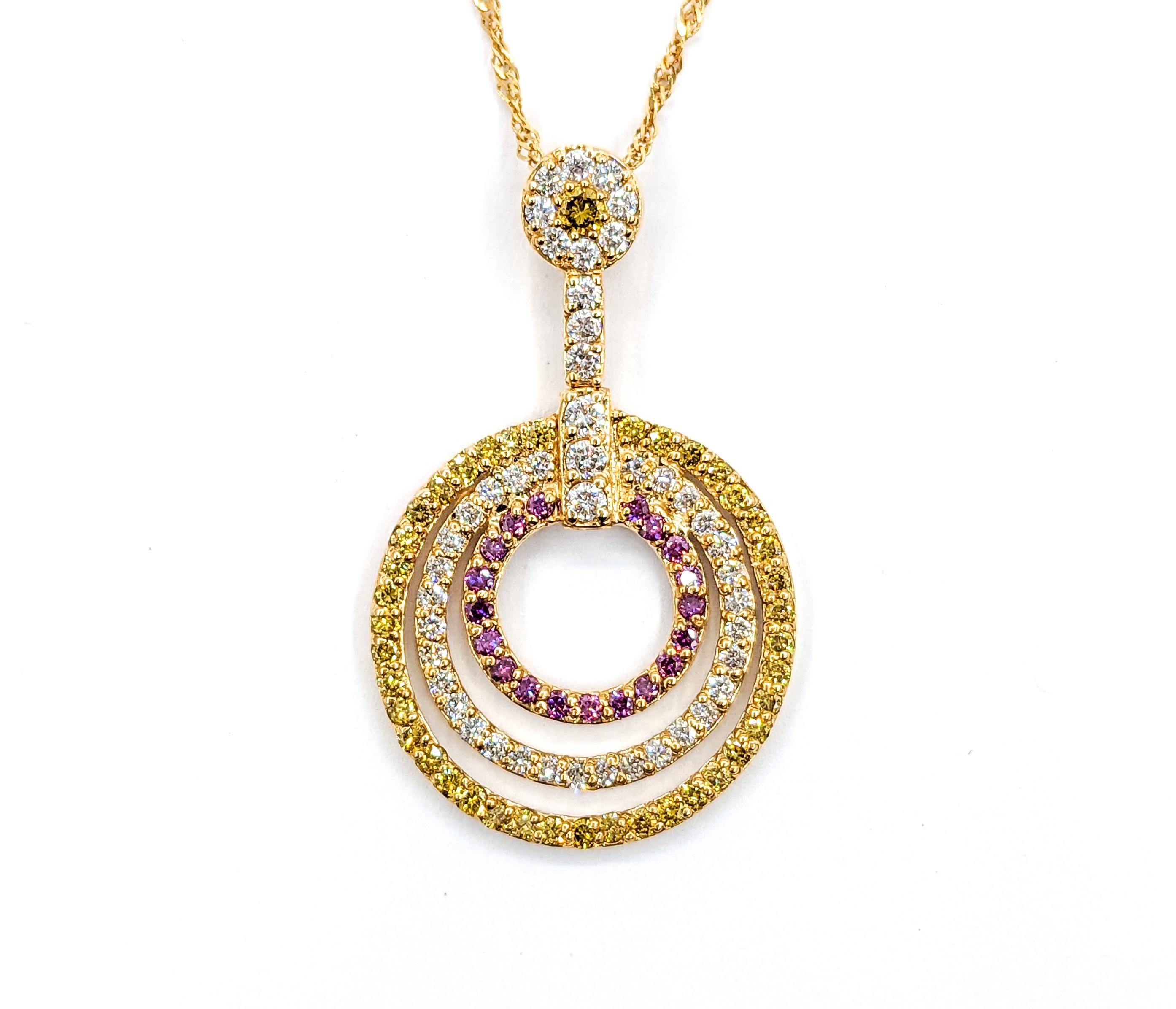 1.83ctw Diamond Concentric Circle Pendant Necklace in Yellow Gold For Sale 4