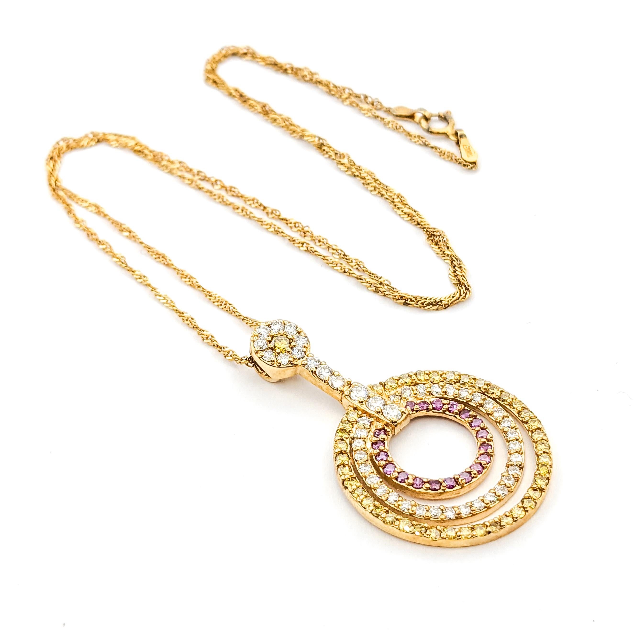 Modern 1.83ctw Diamond Concentric Circle Pendant Necklace in Yellow Gold For Sale