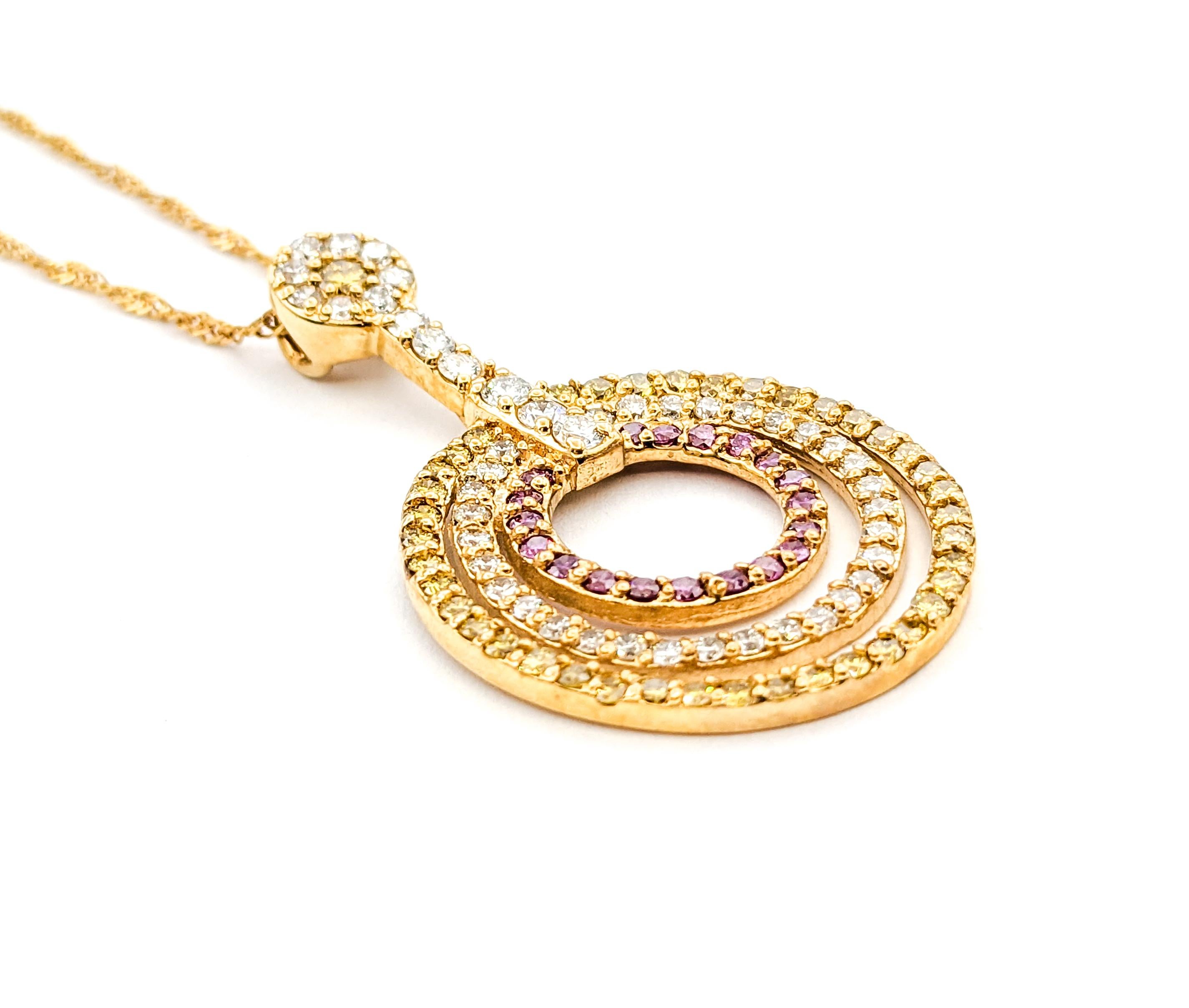 Women's or Men's 1.83ctw Diamond Concentric Circle Pendant Necklace in Yellow Gold For Sale