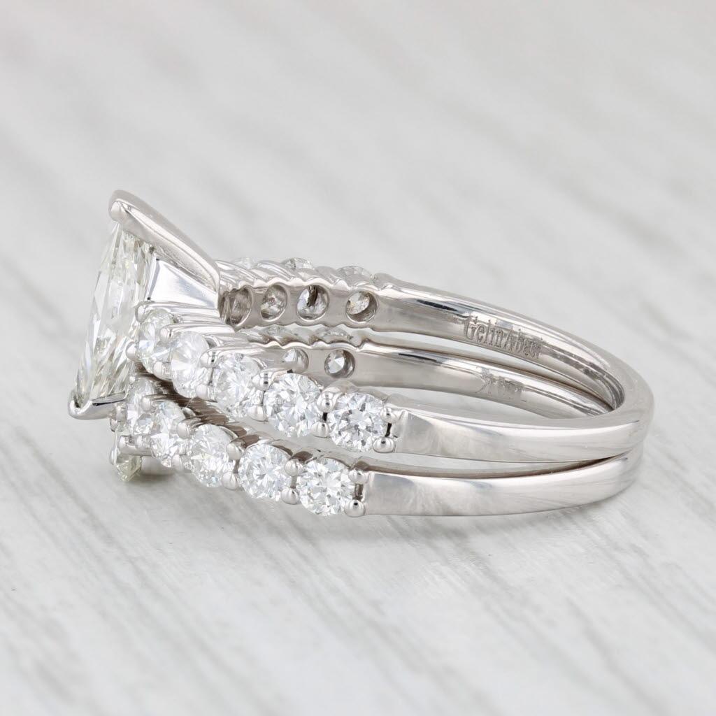 1.83ctw Diamond Engagement Ring Wedding Band Bridal Set 18k White Gold GIA For Sale 1